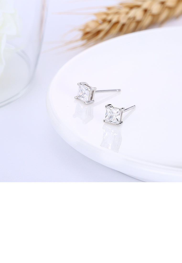 925 Sterling Silver Simple Fashion Geometric Square Cubic Zircon Stud Earrings