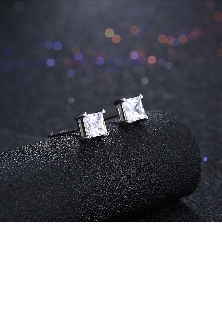 925 Sterling Silver Simple Fashion Geometric Square Cubic Zircon Stud Earrings