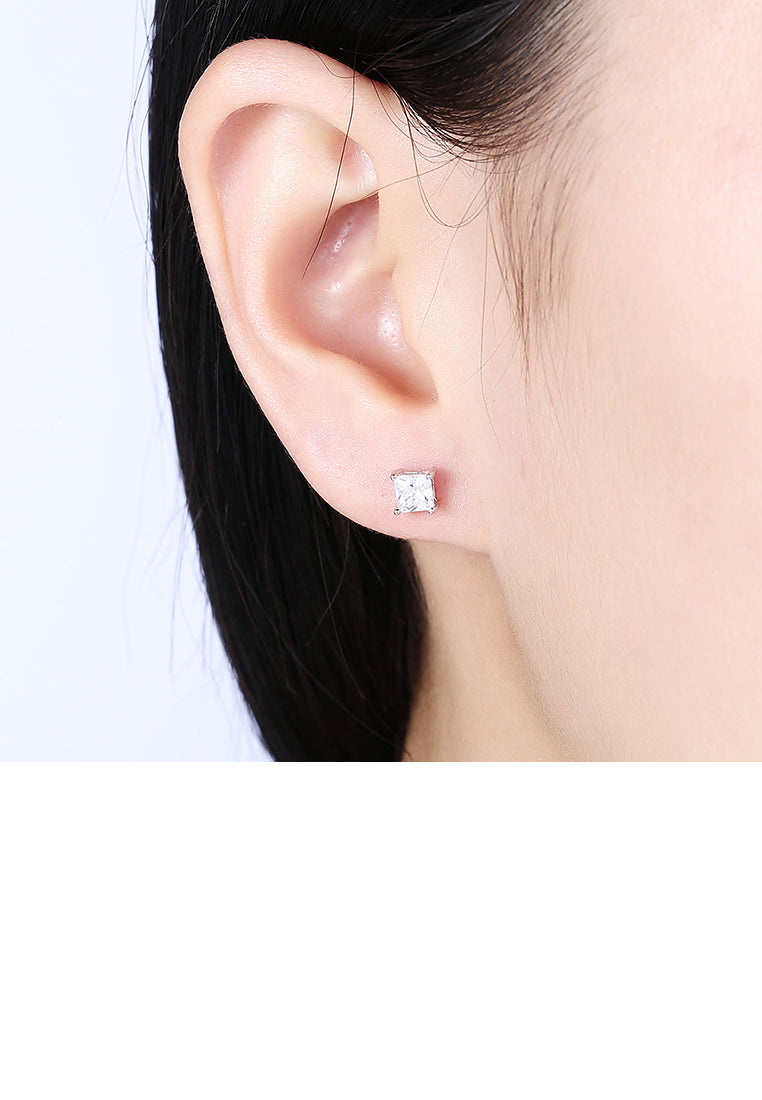 925 Sterling Silver Simple Fashion Geometric Square Cubic Zircon Stud Earrings