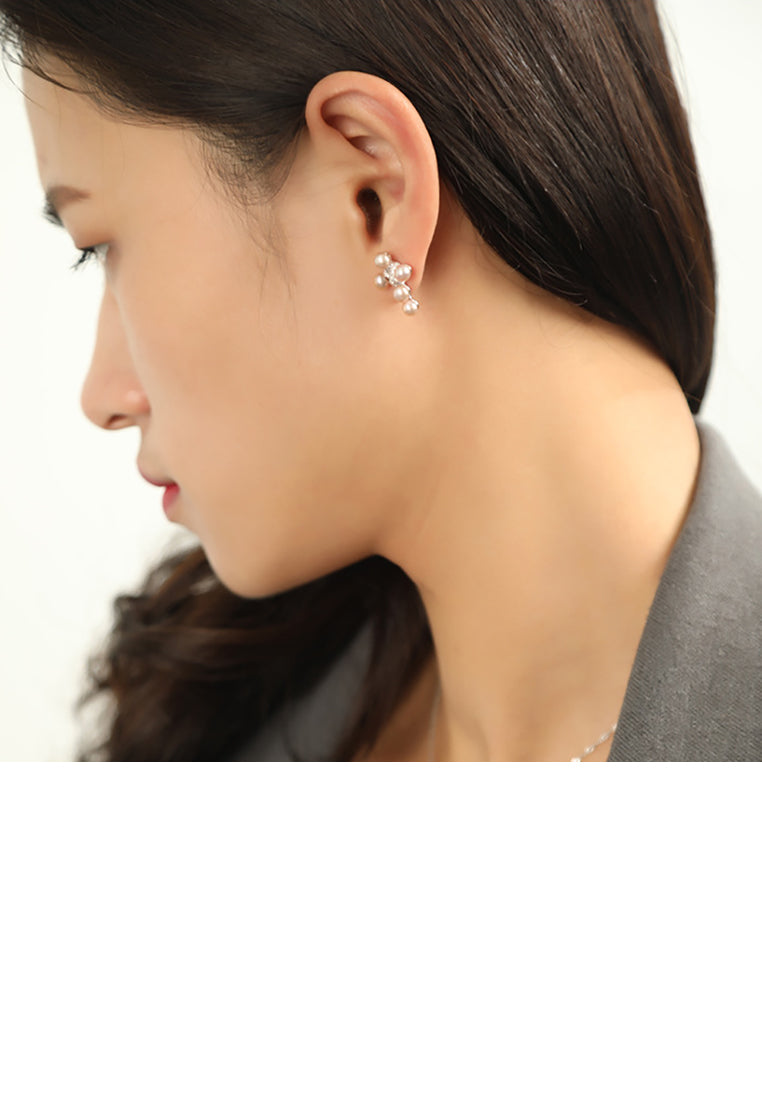 925 Sterling Silver Fashion Elegant Cross Purple Freshwater Pearl Earrings with Cubic Zirconia - Luxurious Look