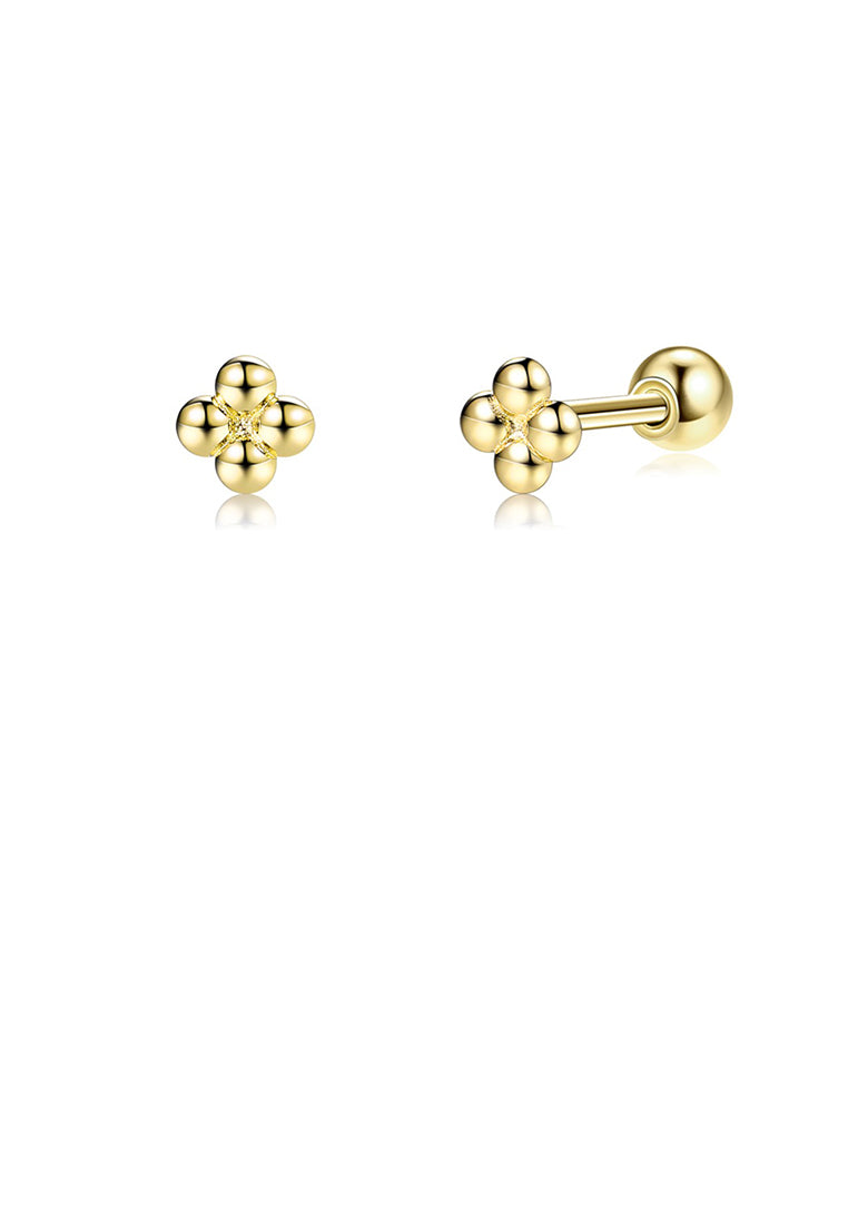 925 Sterling Silver Plated Gold Simple Fashion Geometric Flower Stud Earrings