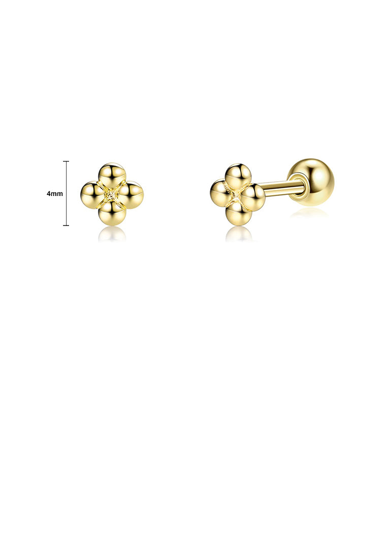 925 Sterling Silver Plated Gold Simple Fashion Geometric Flower Stud Earrings
