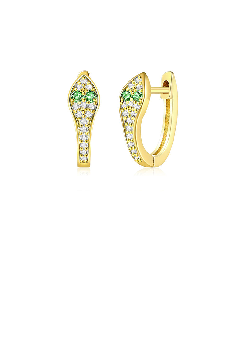 Fashion Personality Plated Gold Snake-shaped Stud Earrings with Green Cubic Zirconia - Luxurious Look