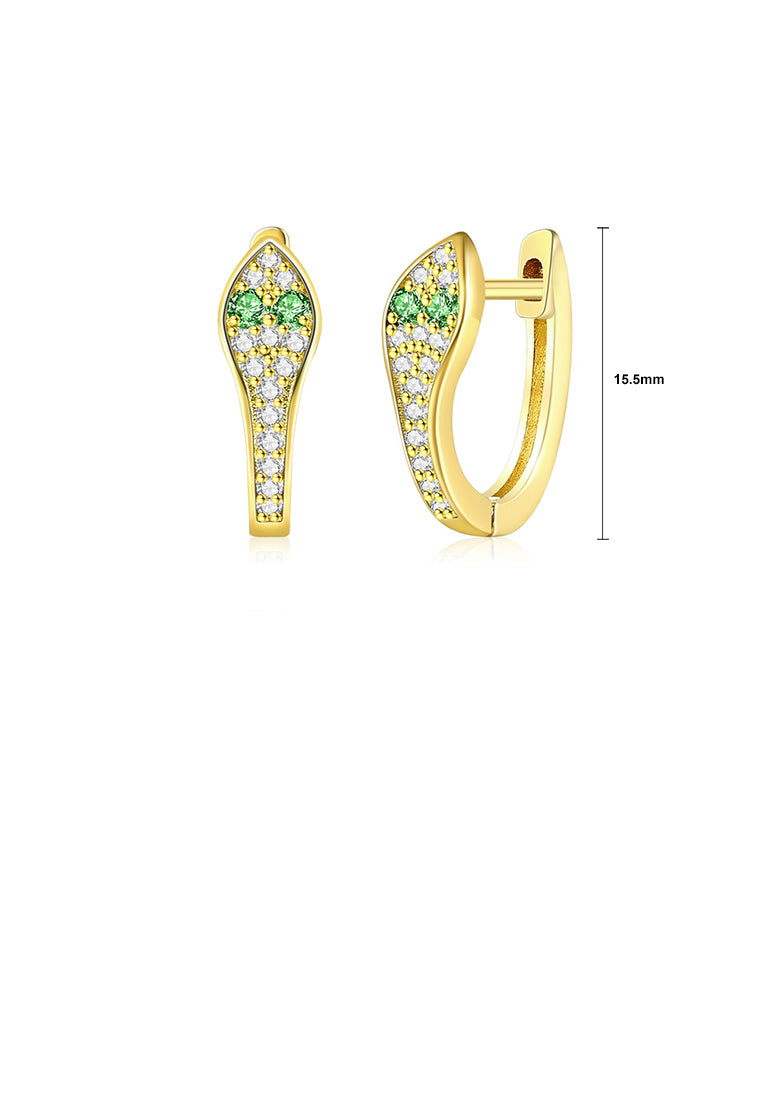 Fashion Personality Plated Gold Snake-shaped Stud Earrings with Green Cubic Zirconia - Luxurious Look