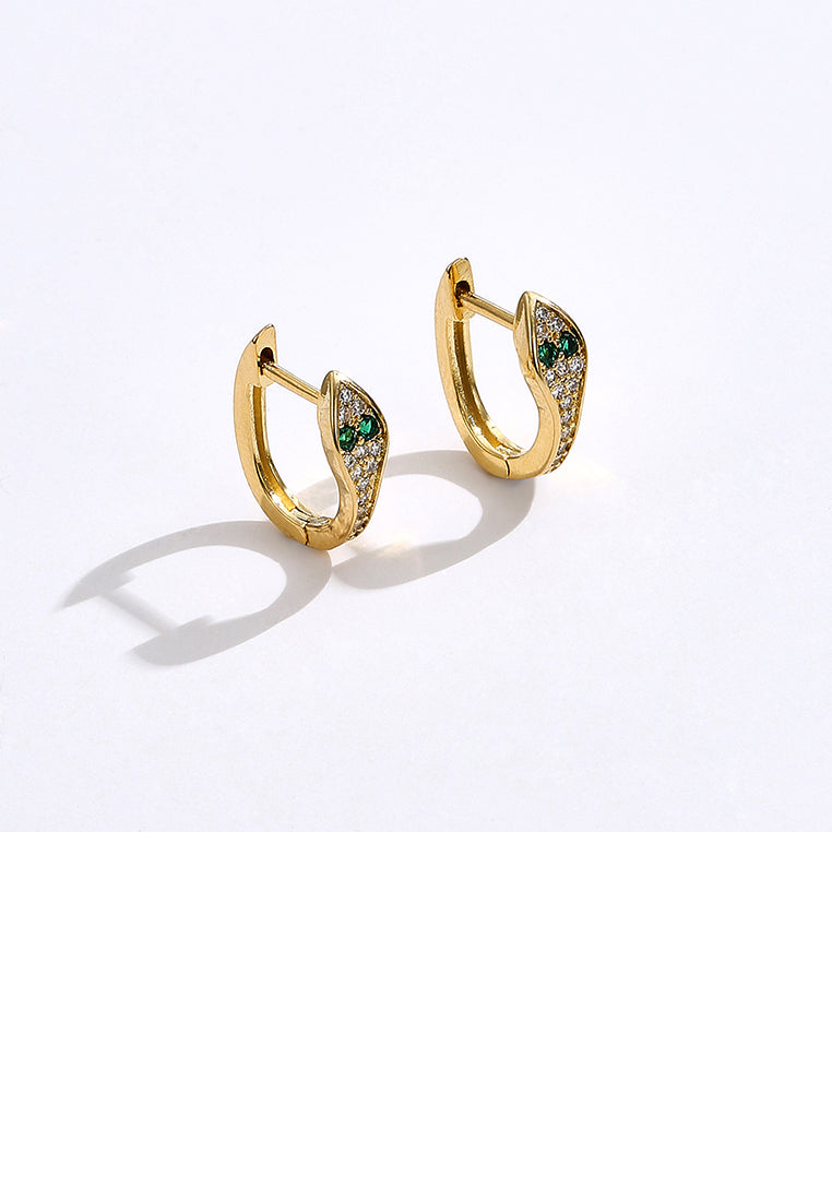 Fashion Personality Plated Gold Snake-shaped Stud Earrings with Green Cubic Zirconia - Luxurious Look