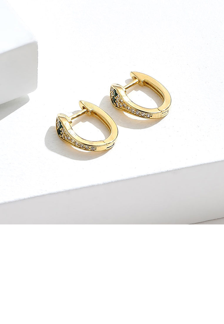Fashion Personality Plated Gold Snake-shaped Stud Earrings with Green Cubic Zirconia - Luxurious Look