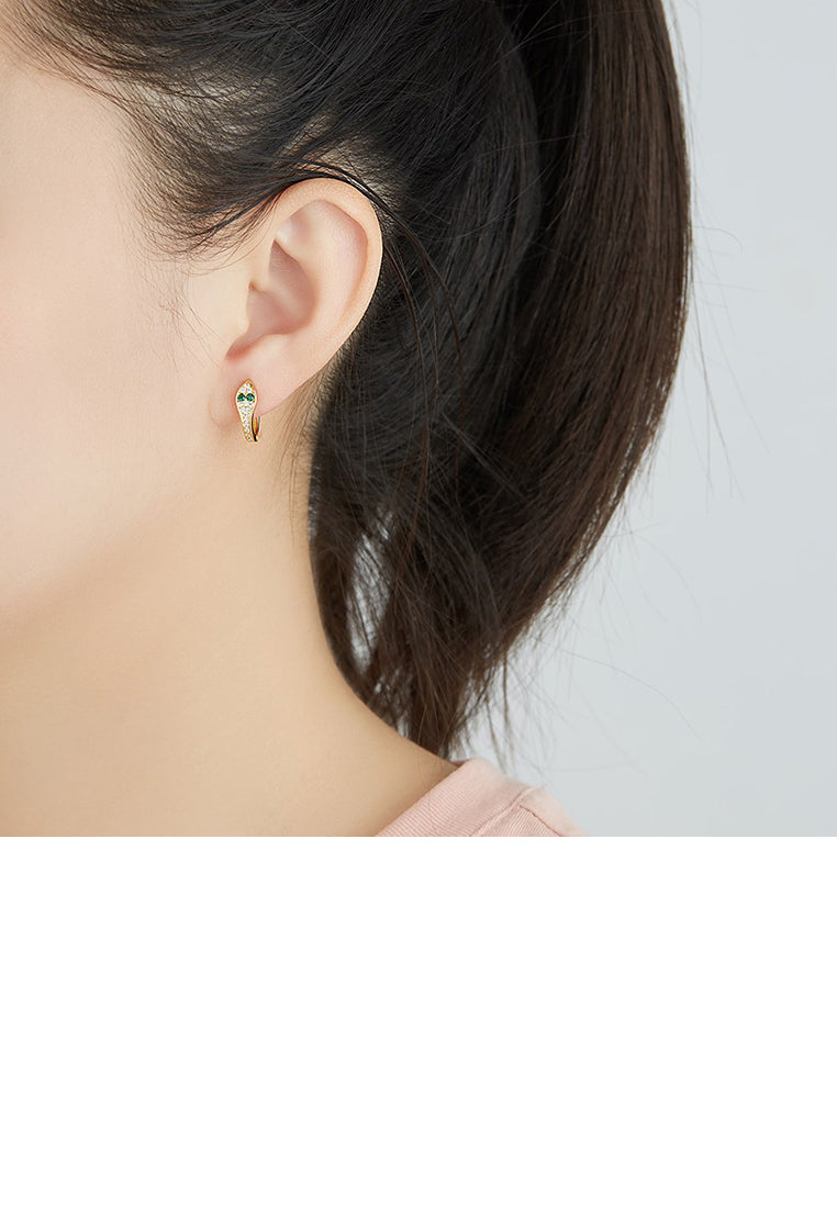 Fashion Personality Plated Gold Snake-shaped Stud Earrings with Green Cubic Zirconia - Luxurious Look