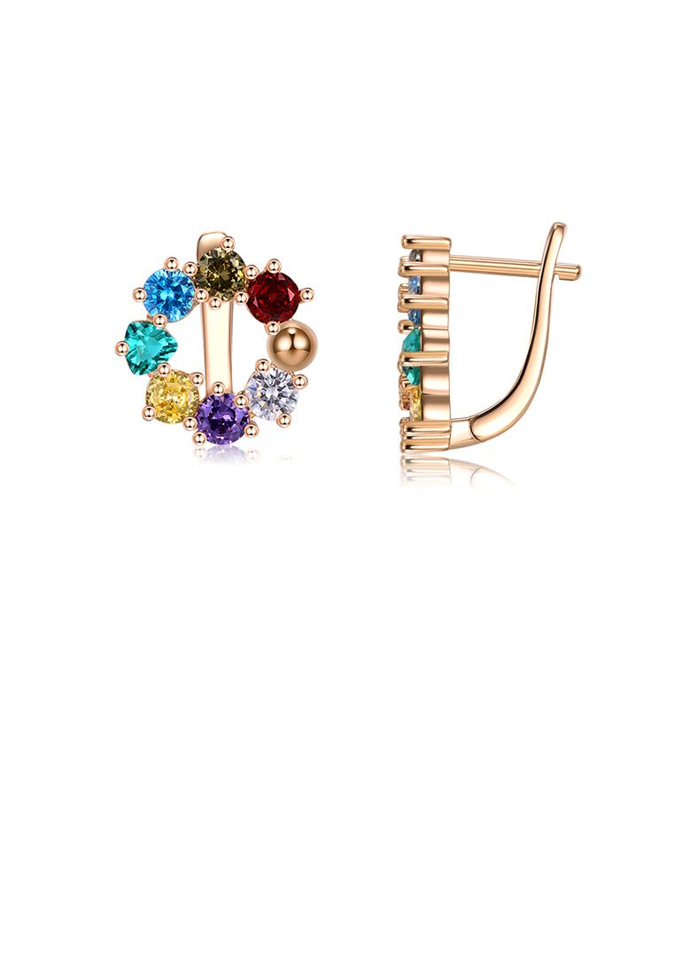 925 Sterling Silver Plated Rose Gold Simple Fashion Geometric Round Earrings with Cubic Zirconia - Luxurious Look