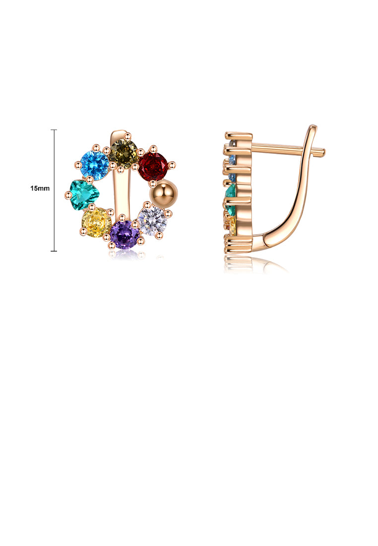 925 Sterling Silver Plated Rose Gold Simple Fashion Geometric Round Earrings with Cubic Zirconia - Luxurious Look