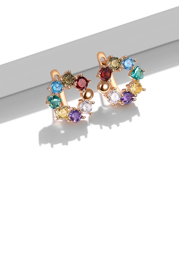 925 Sterling Silver Plated Rose Gold Simple Fashion Geometric Round Earrings with Cubic Zirconia - Luxurious Look