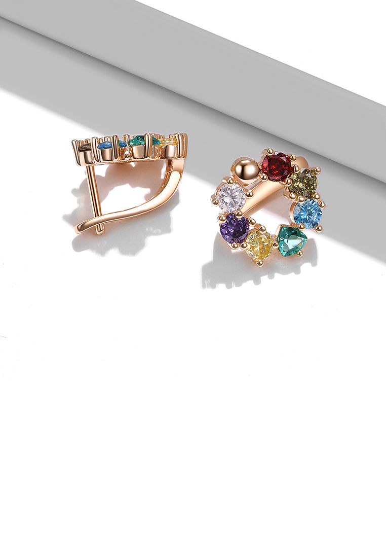 925 Sterling Silver Plated Rose Gold Simple Fashion Geometric Round Earrings with Cubic Zirconia - Luxurious Look