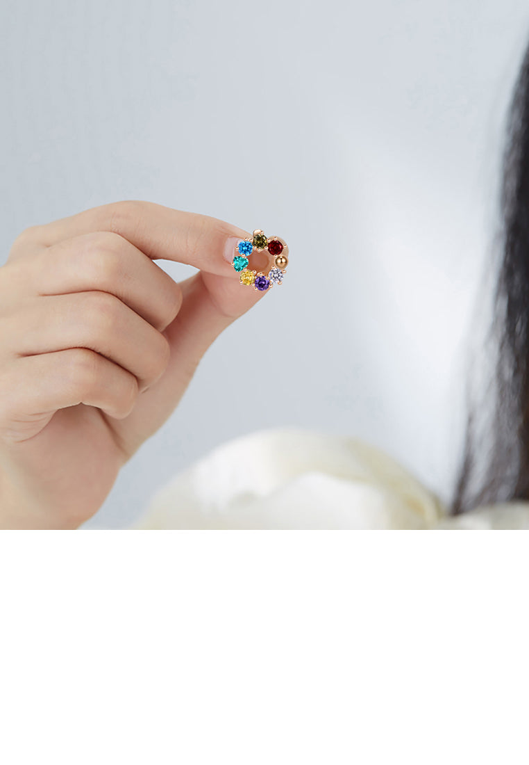 925 Sterling Silver Plated Rose Gold Simple Fashion Geometric Round Earrings with Cubic Zirconia - Luxurious Look