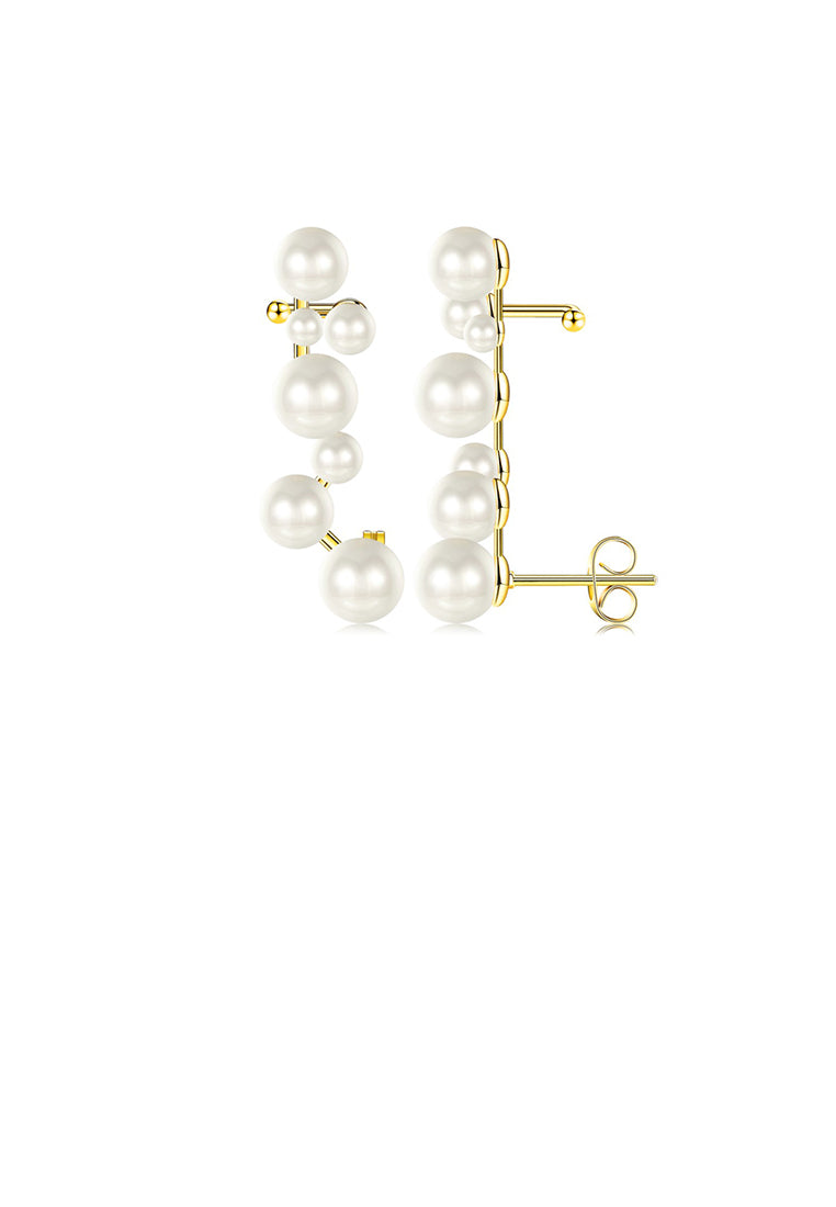 Elegant Temperament Plated Gold Geometric Imitation Pearl Stud Earrings - Luxurious Look