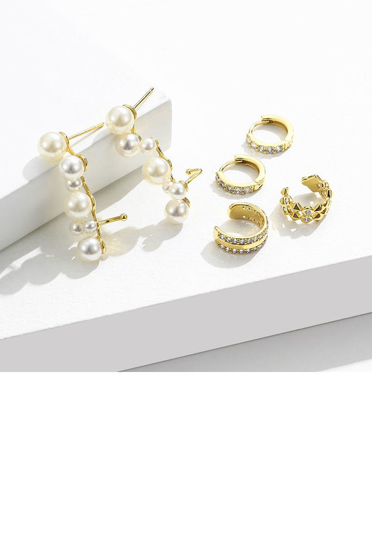 Elegant Temperament Plated Gold Geometric Imitation Pearl Stud Earrings - Luxurious Look