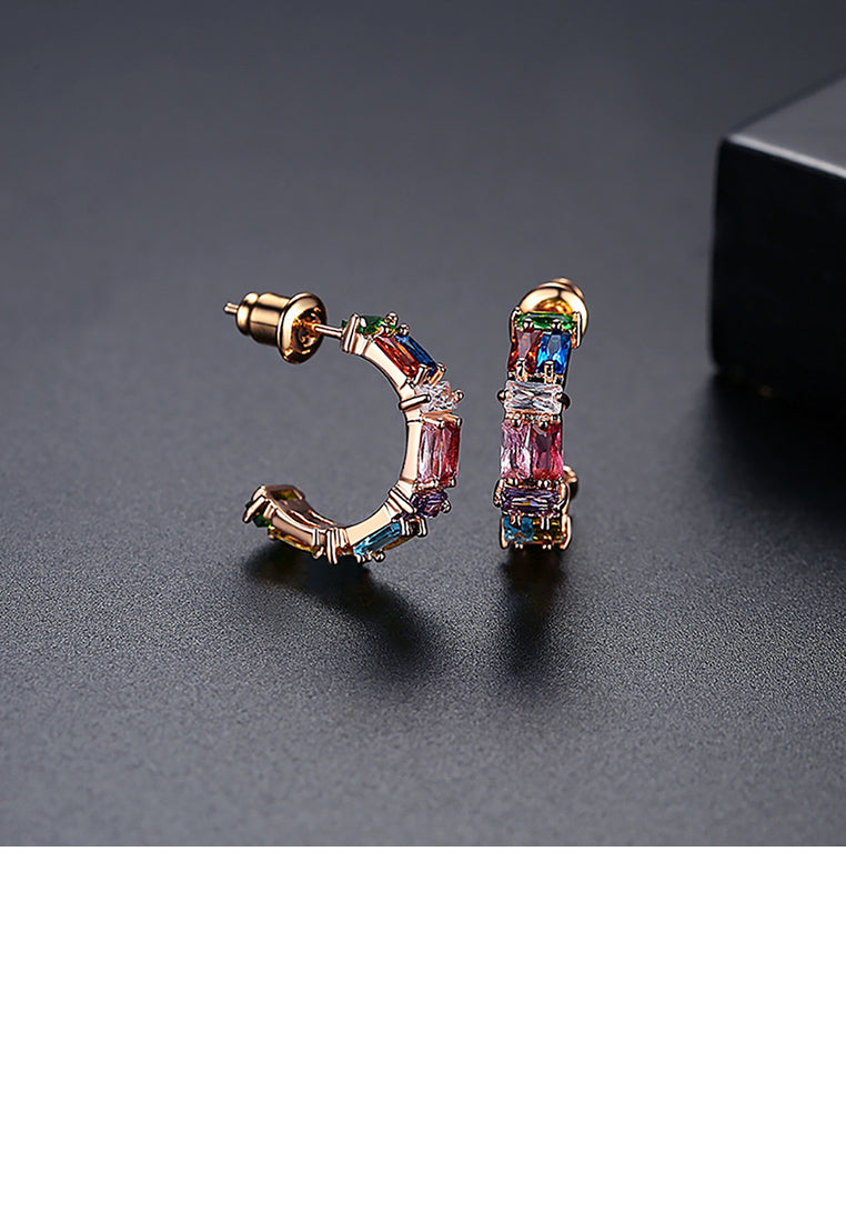 Fashion Temperament Plated Rose Gold Geometric Round Stud Earrings with Cubic Zirconia - Luxurious Look