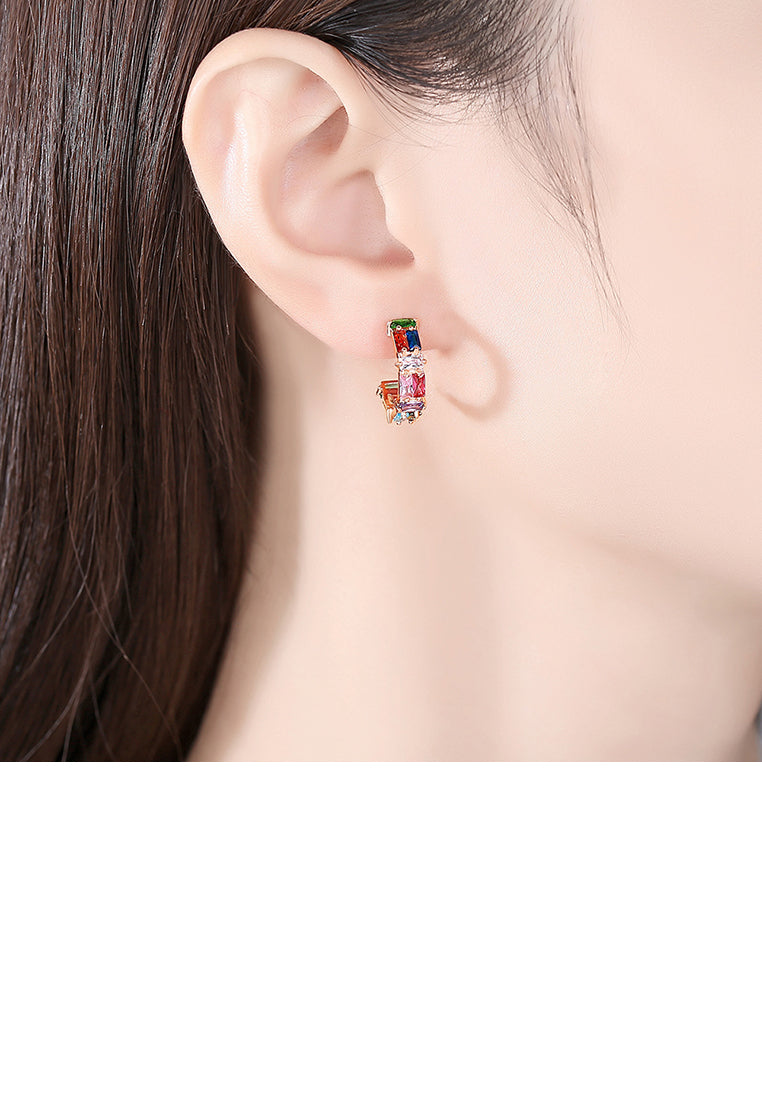 Fashion Temperament Plated Rose Gold Geometric Round Stud Earrings with Cubic Zirconia - Luxurious Look