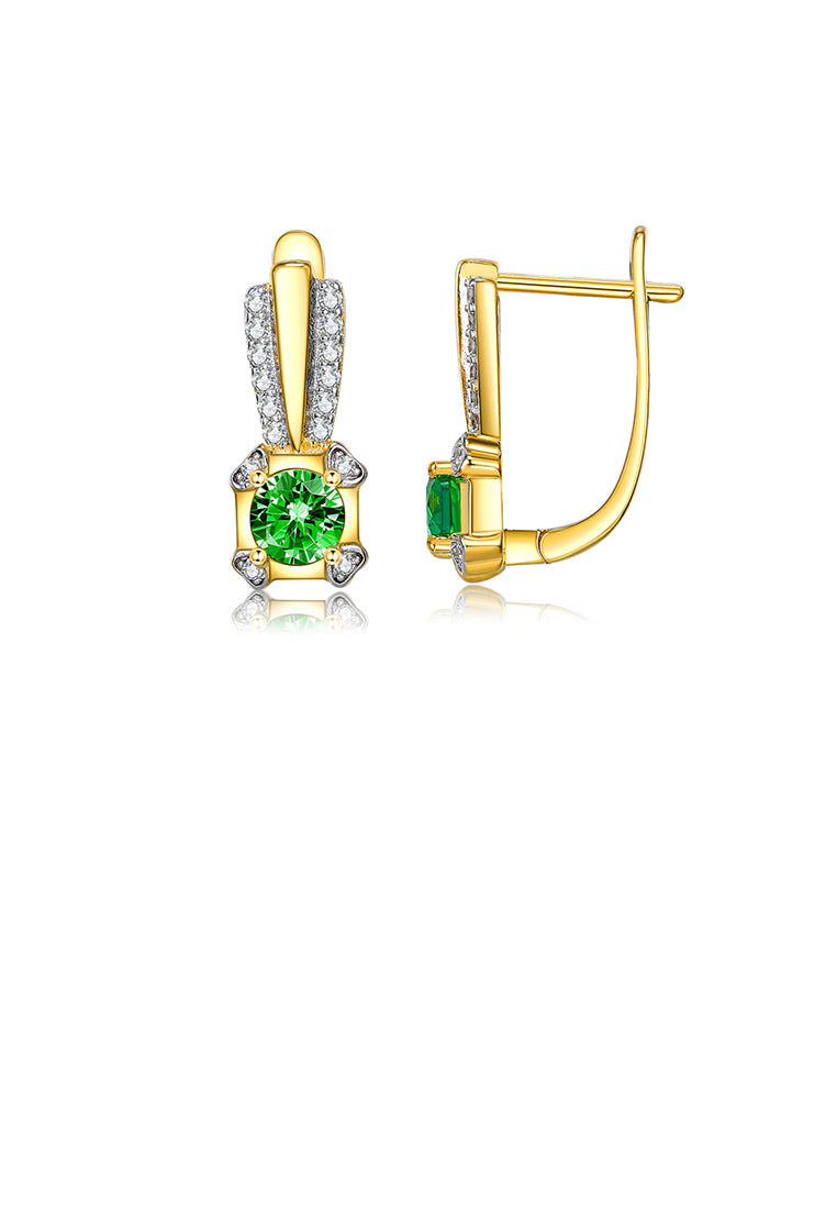 Fashion and Elegant Plated Gold Geometric Earrings with Green Cubic Zirconia - Luxurious Look