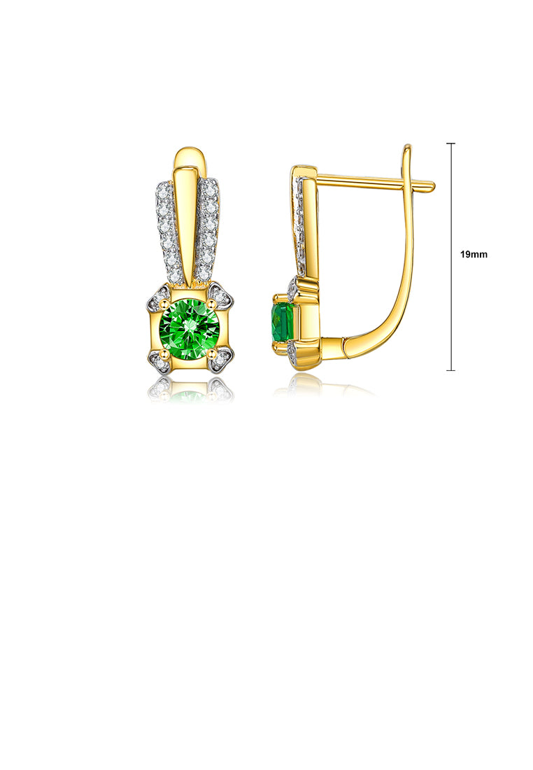 Fashion and Elegant Plated Gold Geometric Earrings with Green Cubic Zirconia - Luxurious Look