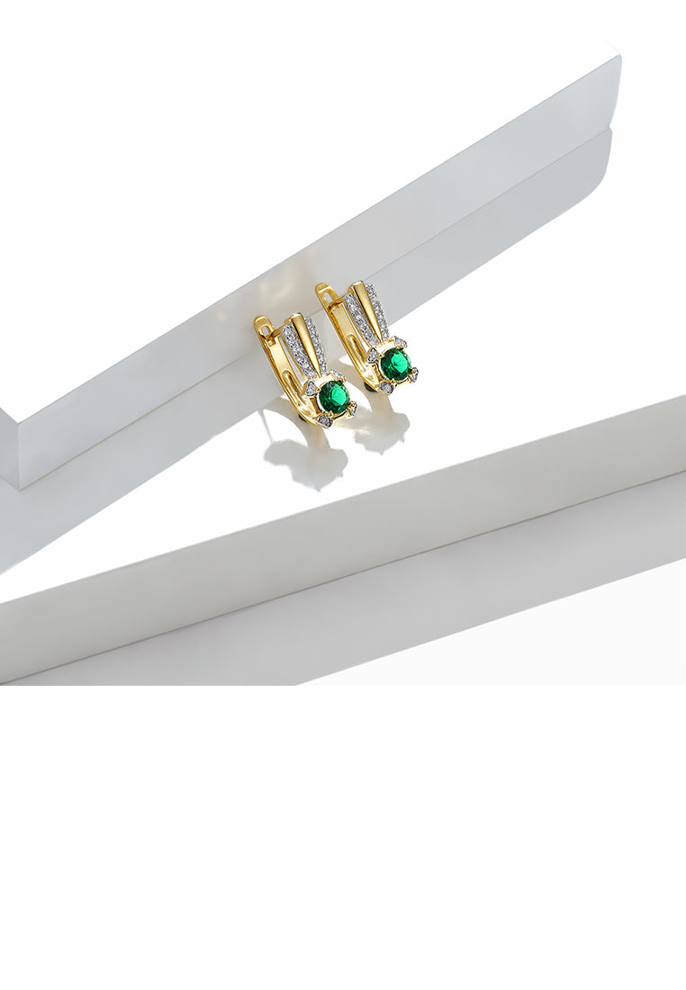 Fashion and Elegant Plated Gold Geometric Earrings with Green Cubic Zirconia - Luxurious Look