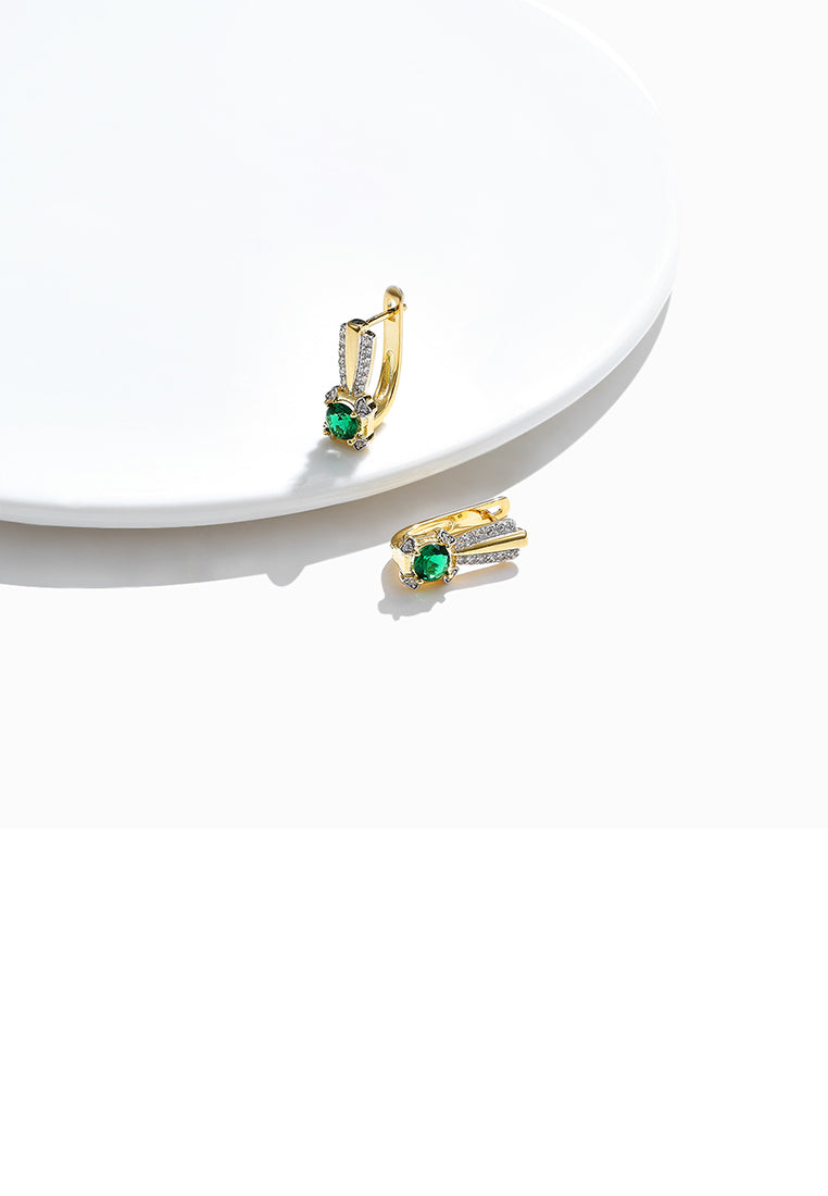 Fashion and Elegant Plated Gold Geometric Earrings with Green Cubic Zirconia - Luxurious Look