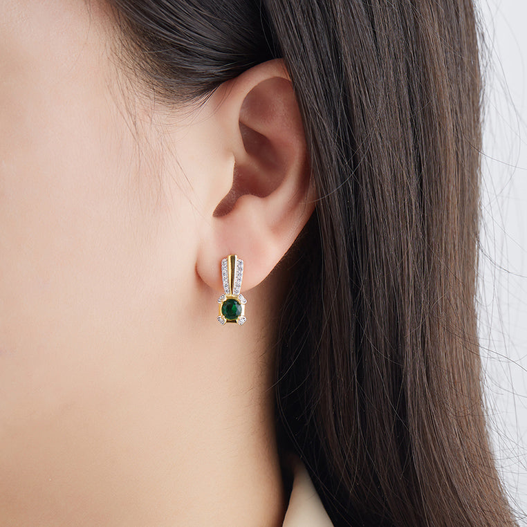 Fashion and Elegant Plated Gold Geometric Earrings with Green Cubic Zirconia - Luxurious Look