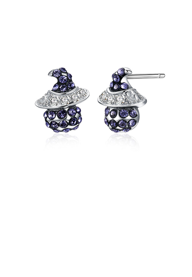 925 Sterling Silver Witch Stud Earrings In with Blue Purple Austrian Crystal
