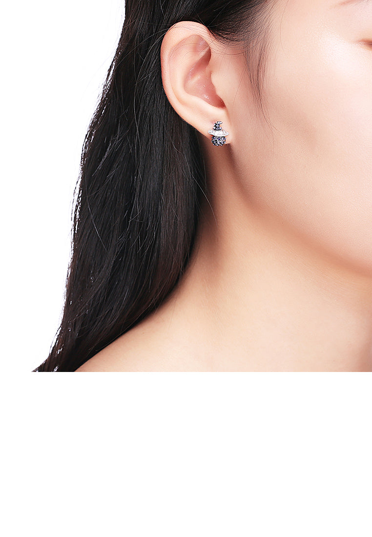 925 Sterling Silver Witch Stud Earrings In with Blue Purple Austrian Crystal