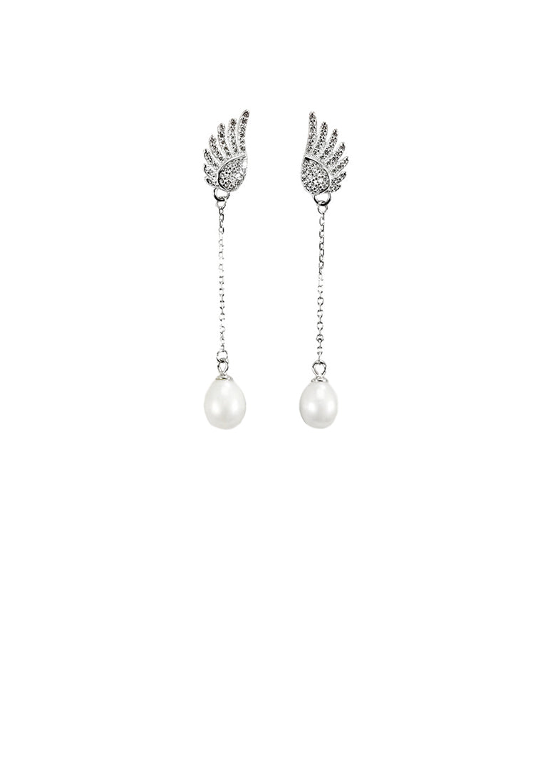925 Sterling Silver Fashion Simple Angel Wings Freshwater Pearl Tassel Earrings - Luxurious Look