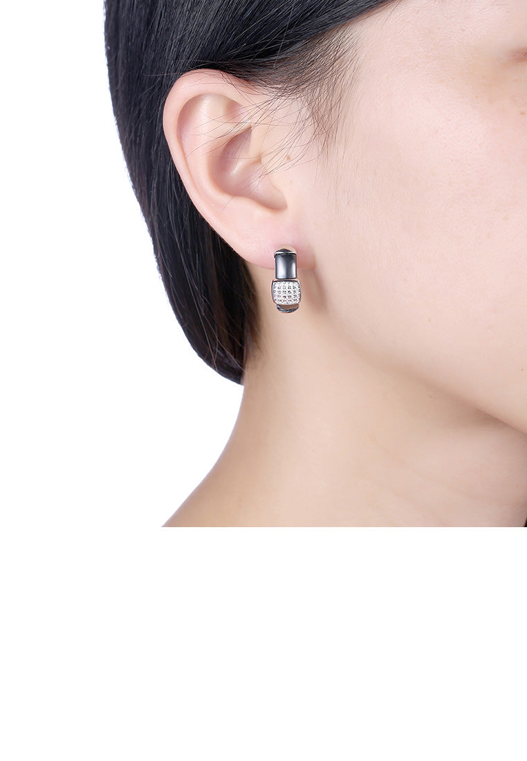 925 Sterling Silver Fashion Elegant Geometric Square Black Ceramic Earrings with Cubic Zircon