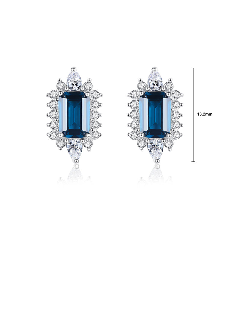 925 Sterling Silver Fashion and Elegant Geometric Stud Earrings with Blue Cubic Zirconia - Luxurious Look