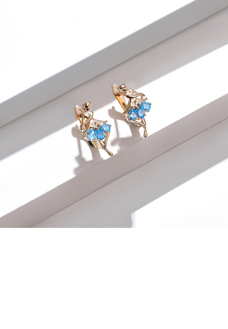 Fashion Temperament Plated Champagne Gold Ballerina Stud Earrings with Blue Cubic Zirconia - Luxurious Look