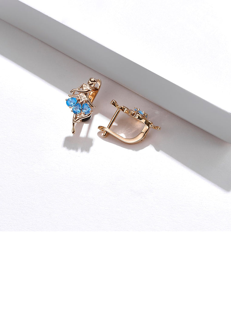 Fashion Temperament Plated Champagne Gold Ballerina Stud Earrings with Blue Cubic Zirconia - Luxurious Look