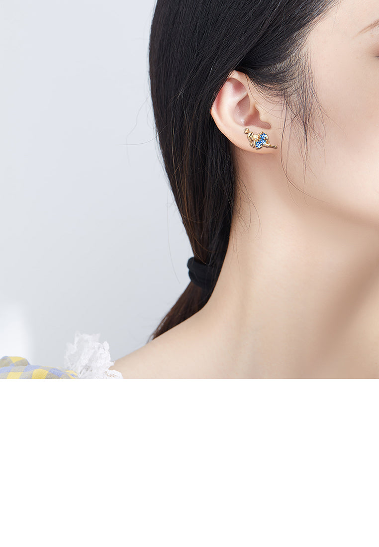 Fashion Temperament Plated Champagne Gold Ballerina Stud Earrings with Blue Cubic Zirconia - Luxurious Look