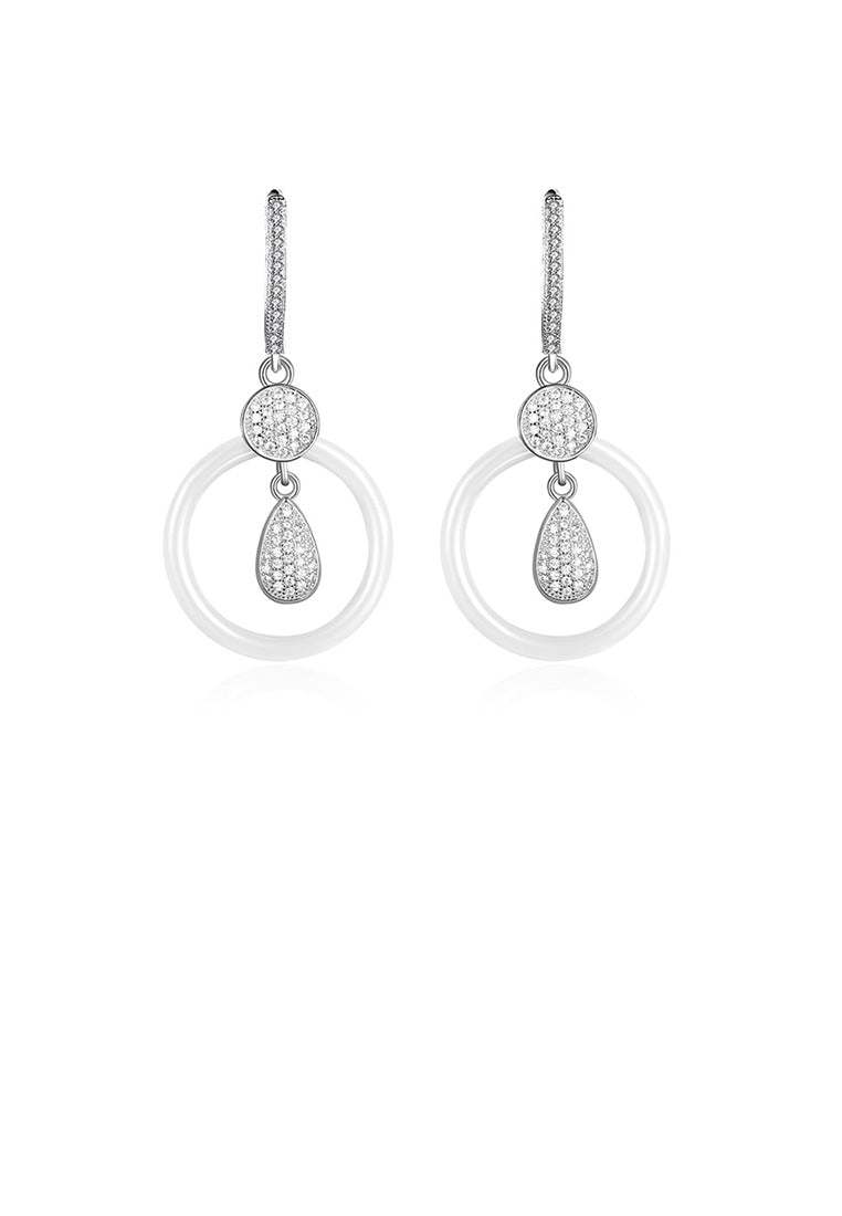 925 Sterling Silver Fashion Elegant Geometric White Ceramic Earrings with Cubic Zircon