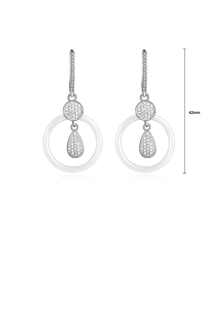925 Sterling Silver Fashion Elegant Geometric White Ceramic Earrings with Cubic Zircon