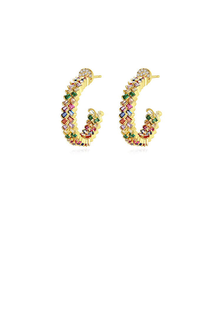 Fashion Temperament Plated Gold Geometric Semicircular Stud Earrings with Colorful Cubic Zirconia - Luxurious Look