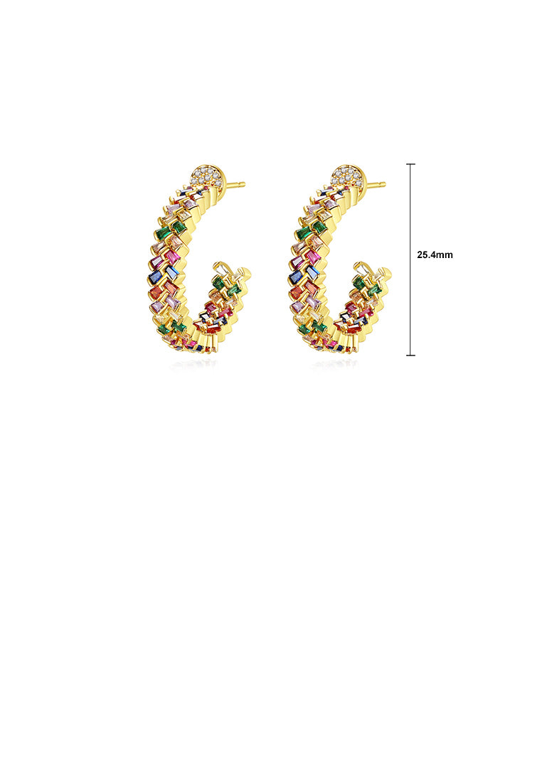 Fashion Temperament Plated Gold Geometric Semicircular Stud Earrings with Colorful Cubic Zirconia - Luxurious Look