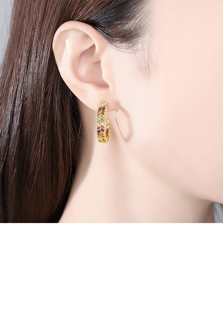 Fashion Temperament Plated Gold Geometric Semicircular Stud Earrings with Colorful Cubic Zirconia - Luxurious Look