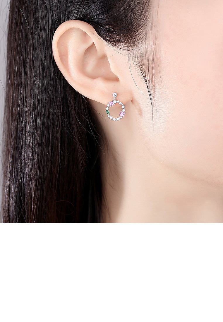 925 Sterling Silver Simple and Elegant Geometric Circle Earrings with Cubic Zirconia - Luxurious Look