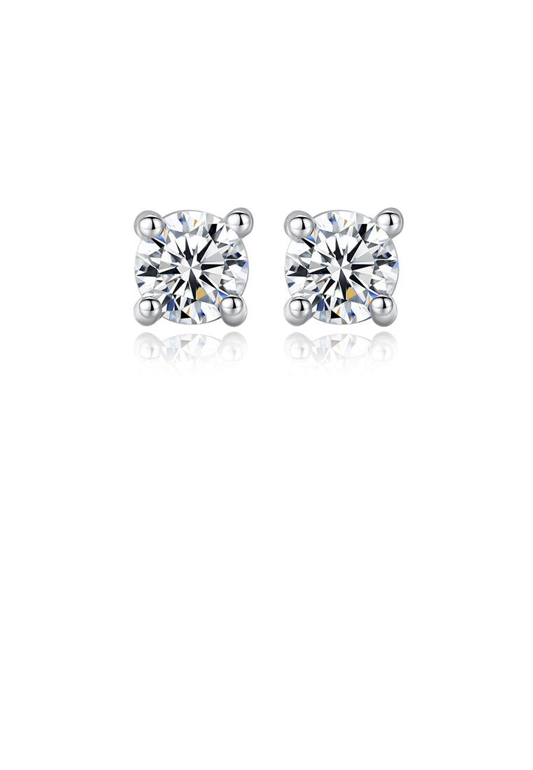 925 Sterling Silver Simple Elegant Geometric Round Cubic Zirconia Stud Earrings - Luxurious Look