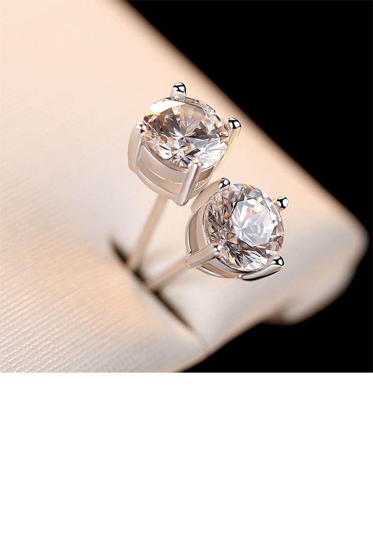 925 Sterling Silver Simple Elegant Geometric Round Cubic Zirconia Stud Earrings - Luxurious Look