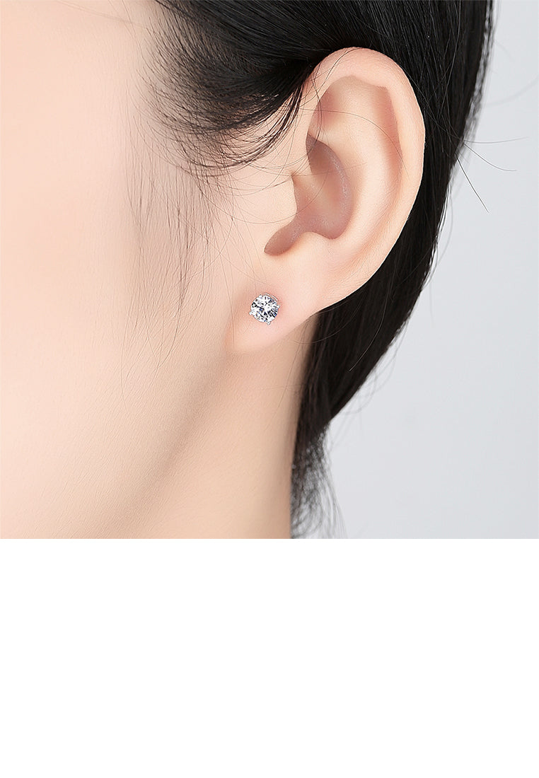 925 Sterling Silver Simple Elegant Geometric Round Cubic Zirconia Stud Earrings - Luxurious Look