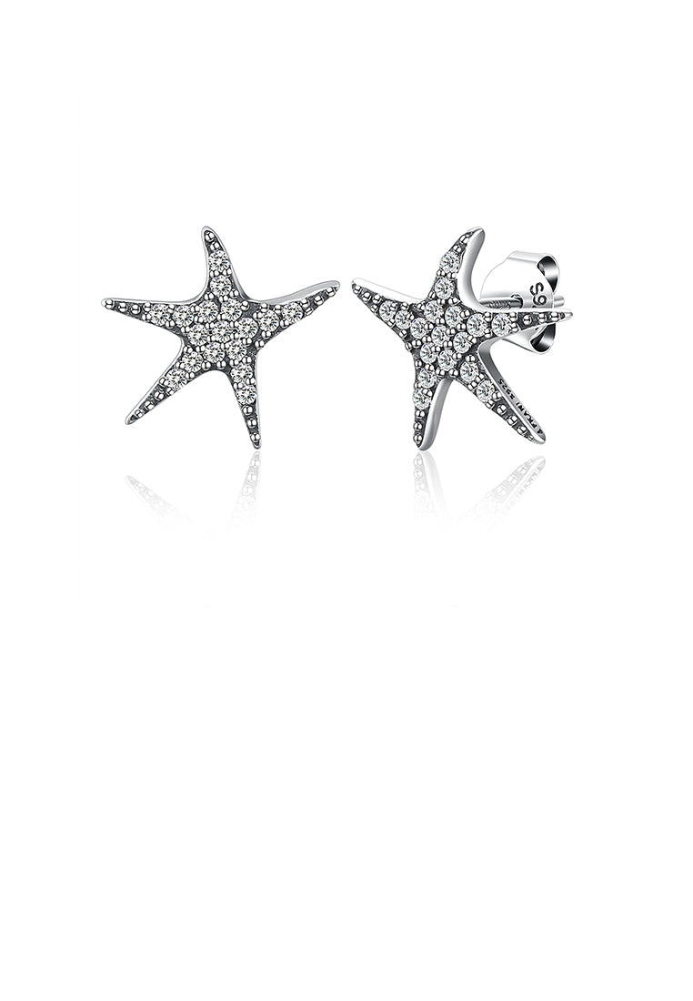 925 Sterling Silver Starfish Stud Earrings with Austrian Element Crystal