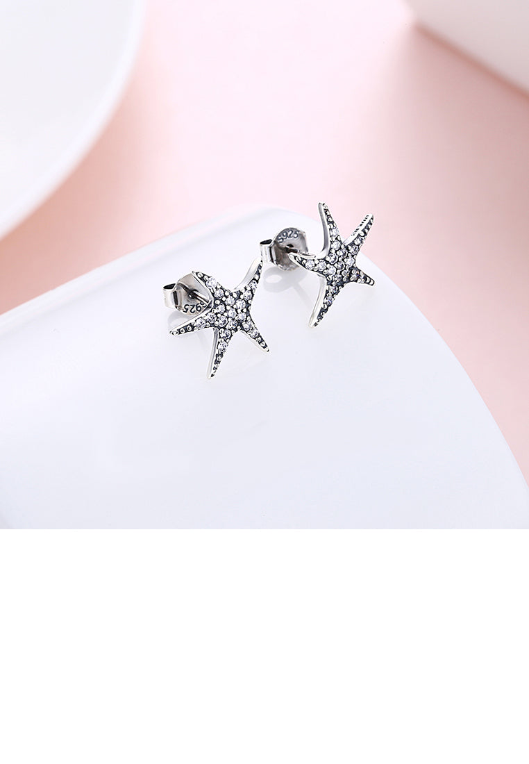 925 Sterling Silver Starfish Stud Earrings with Austrian Element Crystal