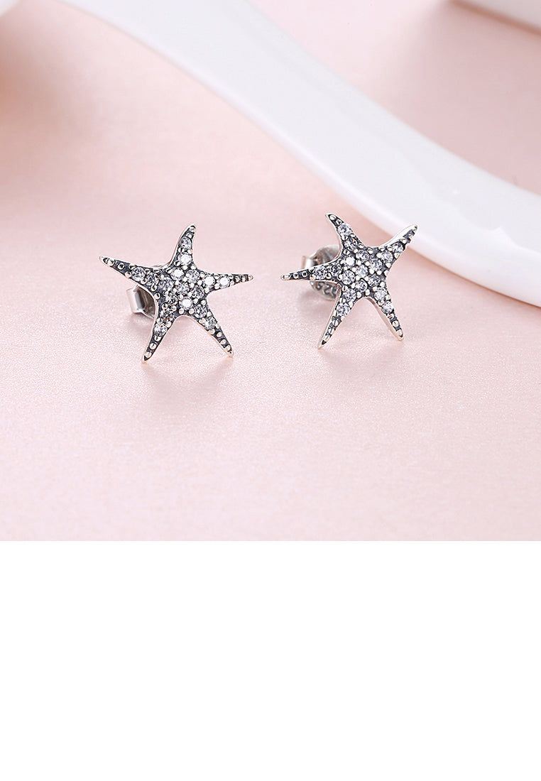 925 Sterling Silver Starfish Stud Earrings with Austrian Element Crystal