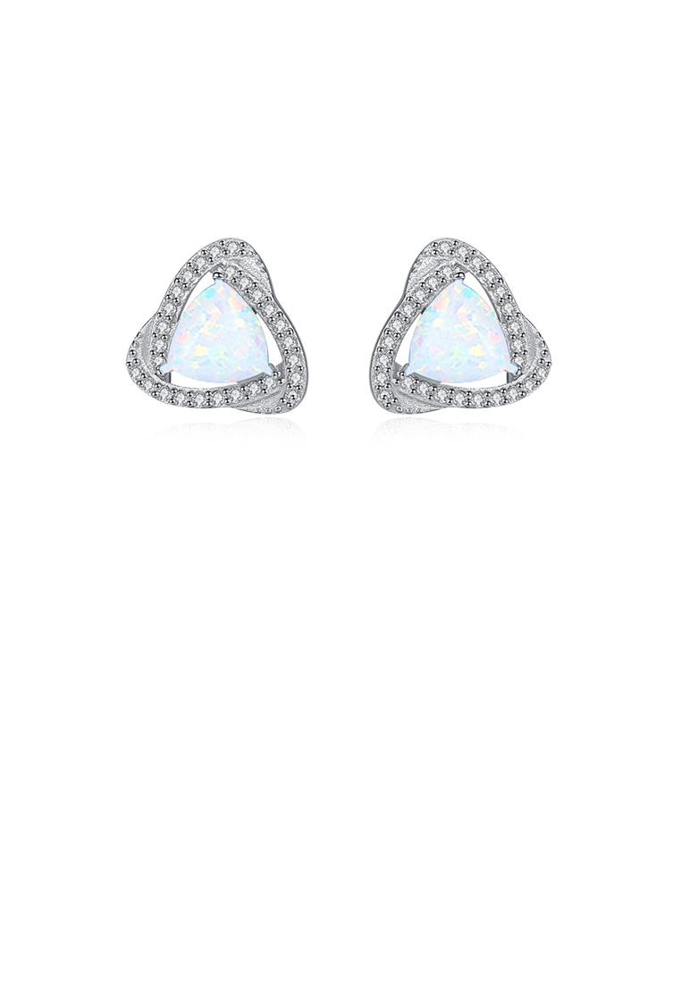 925 Sterling Silver Simple Geometric Triangle White Imitation Opal Stud Earrings with Cubic Zirconia - Luxurious Look