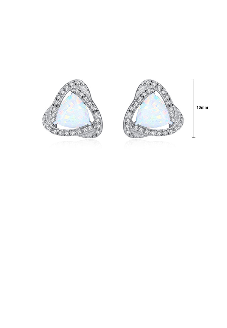 925 Sterling Silver Simple Geometric Triangle White Imitation Opal Stud Earrings with Cubic Zirconia - Luxurious Look