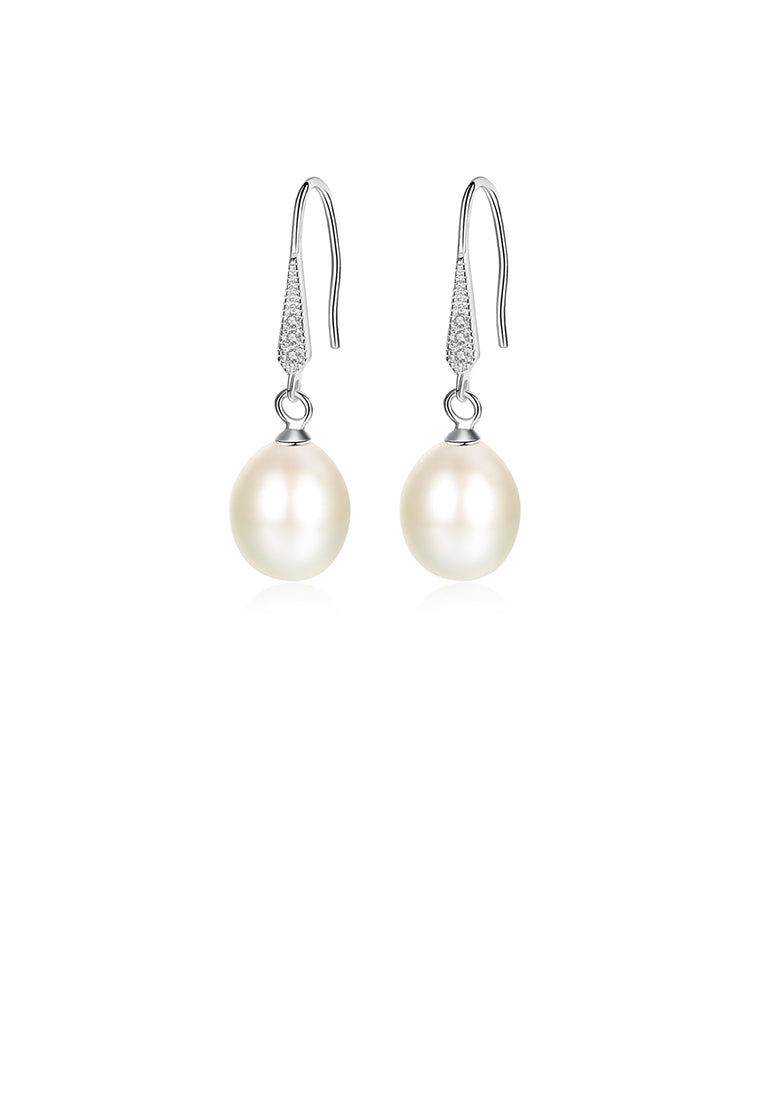 925 Sterling Silver Elegant and Fashion White Freshwater Pearl Earrings with Cubic Zirconia - Luxurious Look
