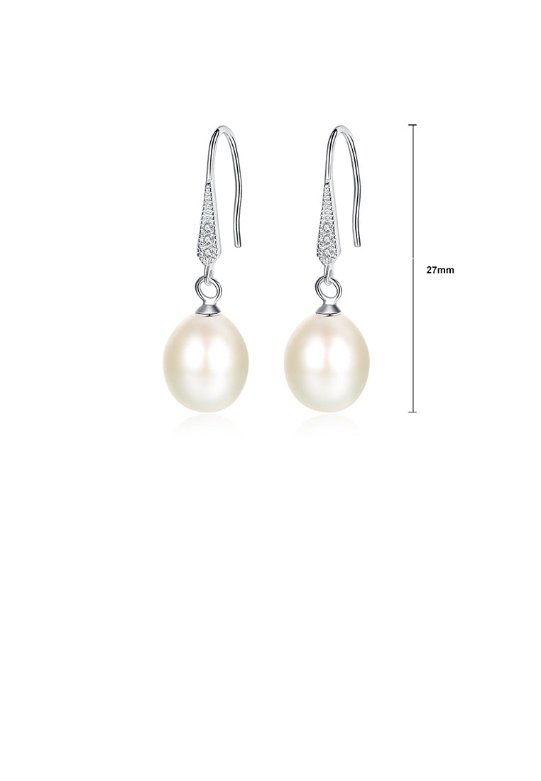 925 Sterling Silver Elegant and Fashion White Freshwater Pearl Earrings with Cubic Zirconia - Luxurious Look