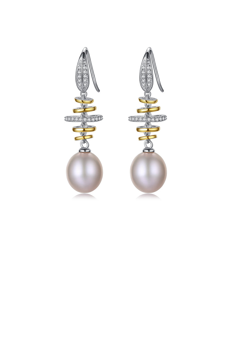 925 Sterling Silver Fashion Simple Geometric Circle Purple Freshwater Pearl Earrings with Cubic Zirconia - Luxurious Look